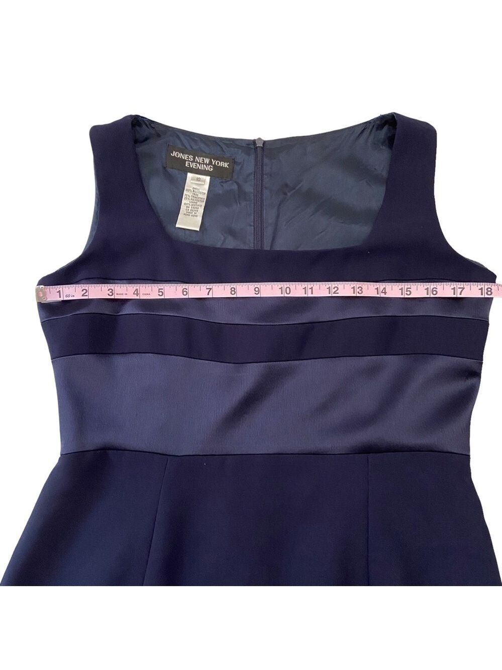 Jones New York Evening Navy Maxi Dress Size 10 Satin Band Classic Elegant - Picture 12 of 16